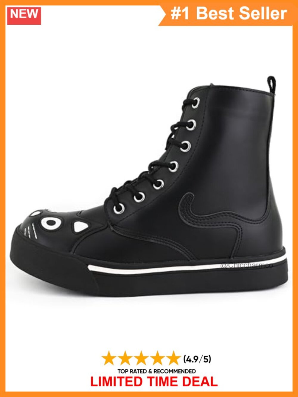 T.U.K. Kitty Cat Boots Faux Leather Lace Up High-Top Combat Boots